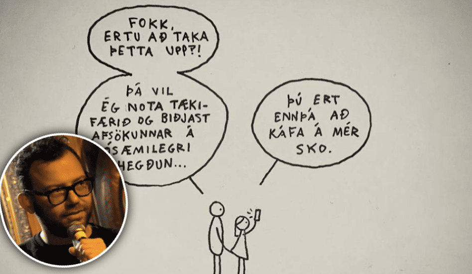 Hugleikur Dagsson birtir skopmynd af manni káfa á stúlku: „Fokk ertu að taka þetta upp“