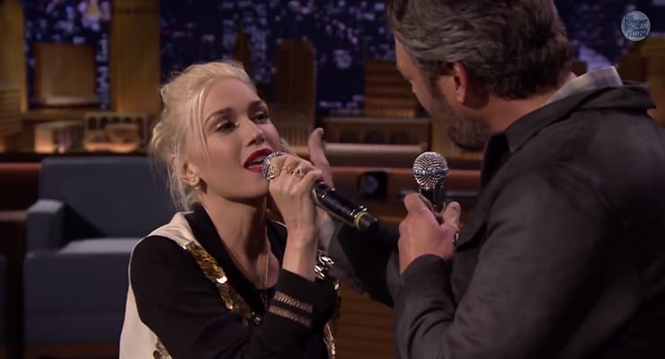 Fallon keppir við Gwen Stefani og Blake Shelton