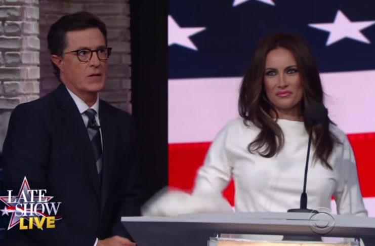 „Melania Trump“ heldur aðra ræðu hjá Stephen Colbert